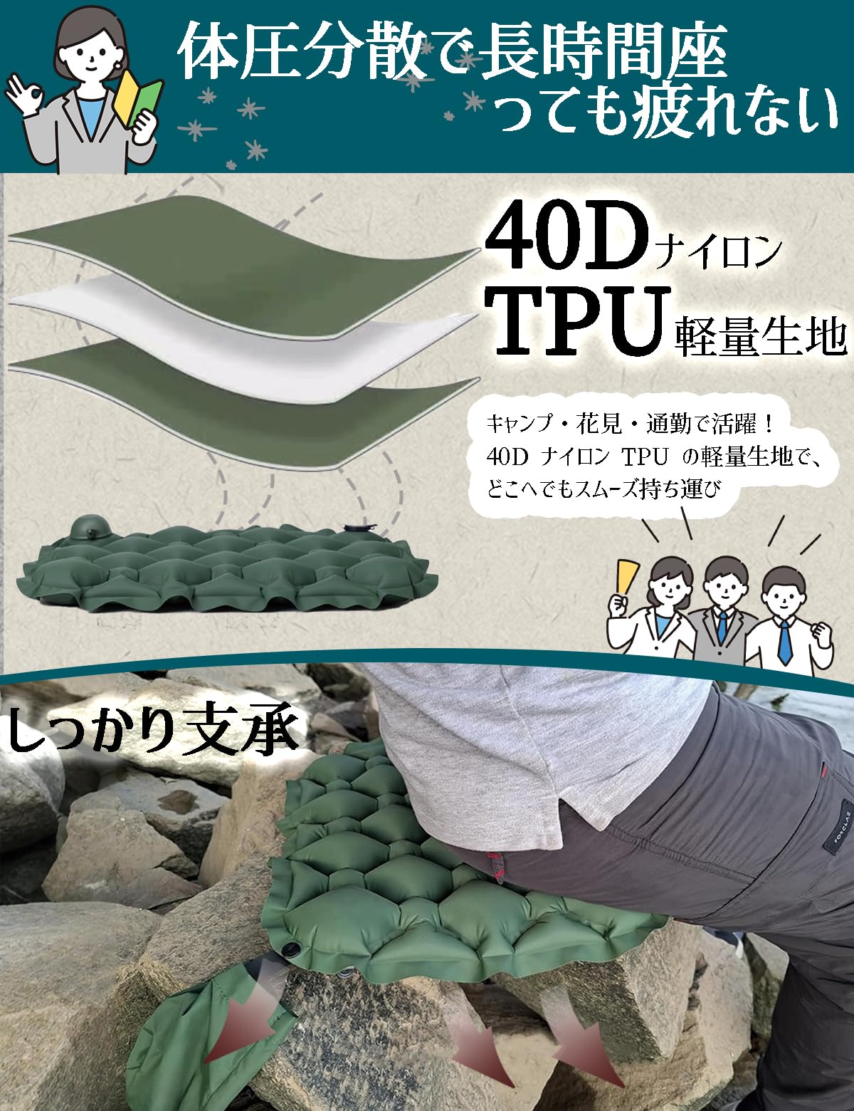 Amazon.co.jp: ポータブルクッション 【押すだけで膨らむエア